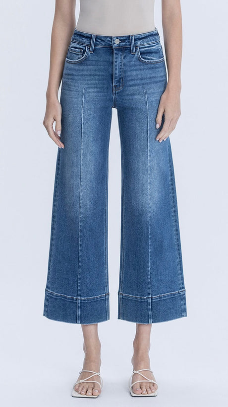 Pintuck Wide Leg Ankle Stretch Jeans