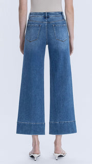 Pintuck Wide Leg Ankle Stretch Jeans