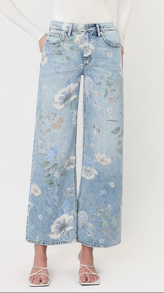 Floral Print Wide Leg Jeans