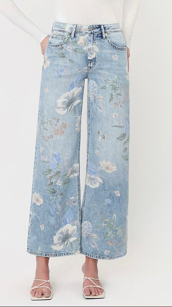 Floral Print Wide Leg Jeans