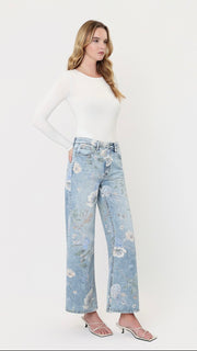 Floral Print Wide Leg Jeans