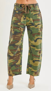 Camo Crop Cotton Barrel Jeans