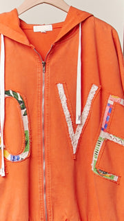 Love/Heart Patchwork Zip Up Hoodie
