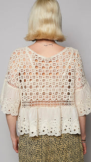 Cotton Crochet+Eyelet Half Slv Top