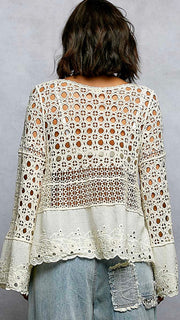 Cotton Crochet+Eyelet Long Slv Top