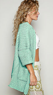Cuff Sleeve Chenille Pkt Cardigan