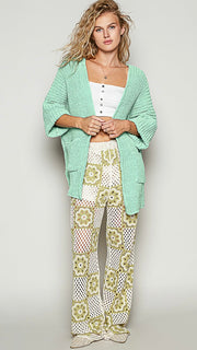 Cuff Sleeve Chenille Pkt Cardigan