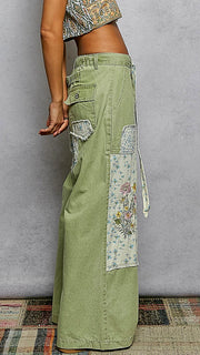 Patchwork Cotton Wide Leg Pants
