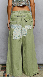 Patchwork Cotton Wide Leg Pants
