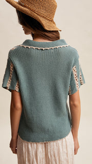 Cotton Crochet S/S Top w/Collar