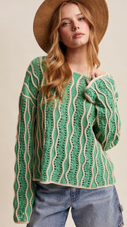 Wave Cotton Crochet L/S Sweater