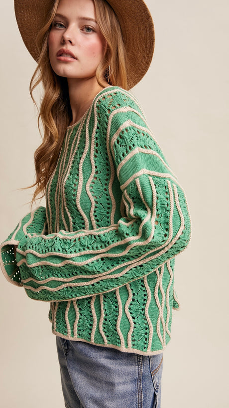Wave Cotton Crochet L/S Sweater
