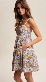 Lace Trim Paisley Dress w/Pockets