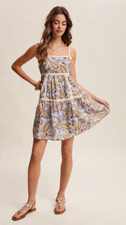 Lace Trim Paisley Dress w/Pockets