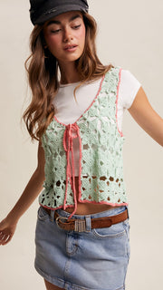 Crochet Tie Front Sweater Vest