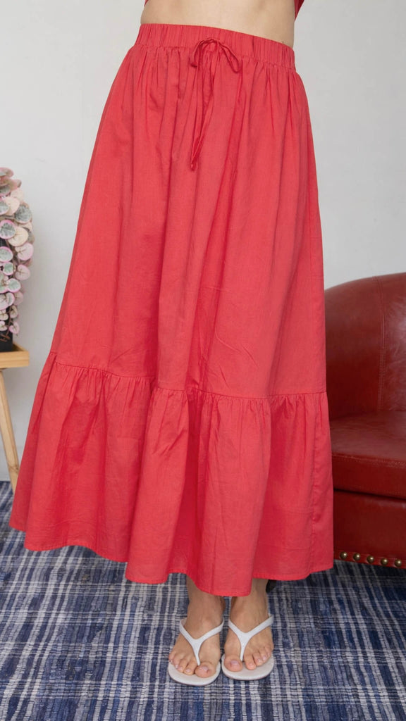 Ruffle Hem Tie Waist Midi Skirt