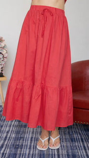 Ruffle Hem Tie Waist Midi Skirt