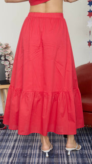 Ruffle Hem Tie Waist Midi Skirt