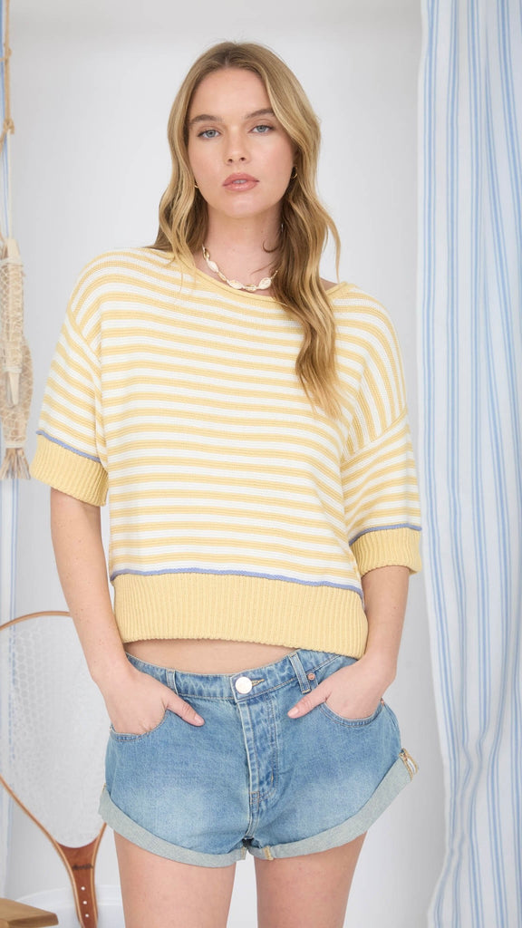 Contrast Trim Stripe S/Slv Sweater