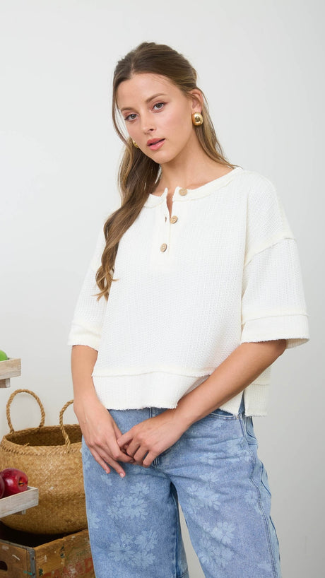 Waffle Raw Edge Henley Top