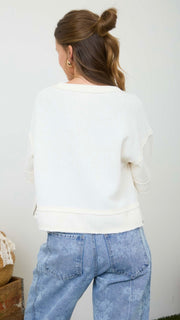 Waffle Raw Edge Henley Top