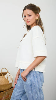 Waffle Raw Edge Henley Top