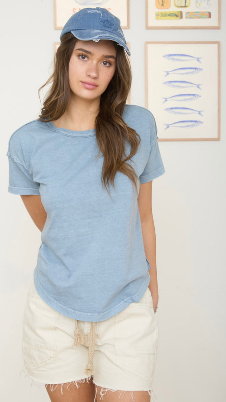Washed Round Neck Raw Seam Tee