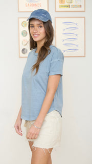 Washed Round Neck Raw Seam Tee