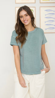 Washed Round Neck Raw Seam Tee