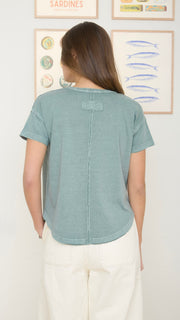 Washed Round Neck Raw Seam Tee