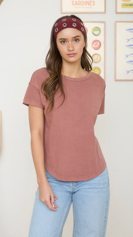 Washed Round Neck Raw Seam Tee