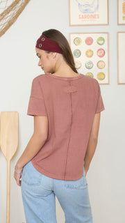 Washed Round Neck Raw Seam Tee