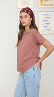 Washed Round Neck Raw Seam Tee