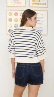 Stripe Raw Seam S/Slv Sweater