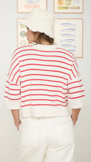 Stripe Raw Seam S/Slv Sweater