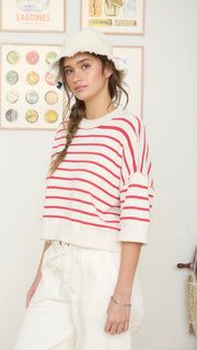 Stripe Raw Seam S/Slv Sweater