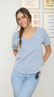 Washed Scoop Neck Raw Edge Tee
