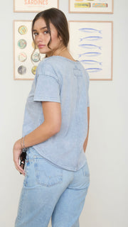 Washed Scoop Neck Raw Edge Tee