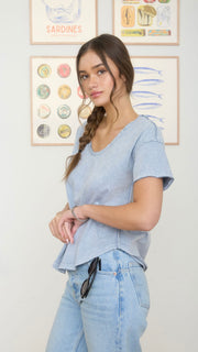 Washed Scoop Neck Raw Edge Tee