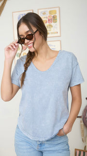 Washed Scoop Neck Raw Edge Tee
