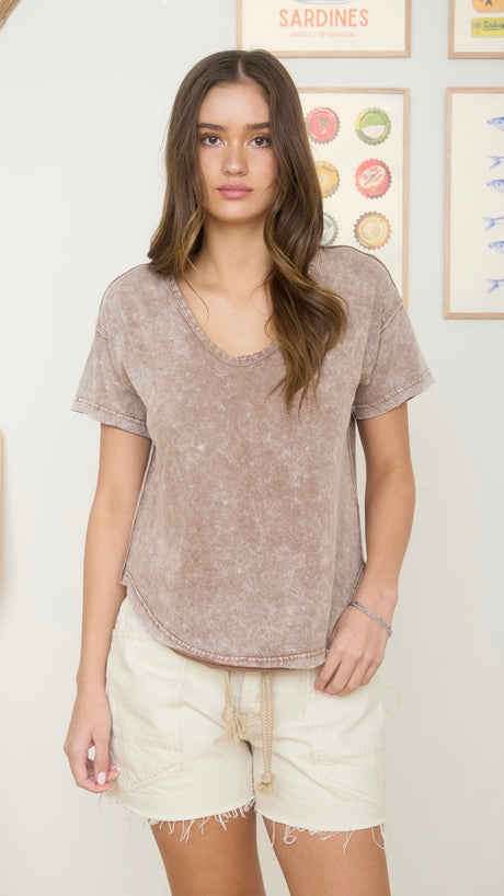 Washed Scoop Neck Raw Edge Tee 2