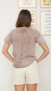 Washed Scoop Neck Raw Edge Tee