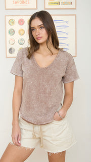 Washed Scoop Neck Raw Edge Tee