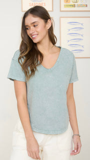 Washed Scoop Neck Raw Edge Tee