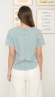 Washed Scoop Neck Raw Edge Tee