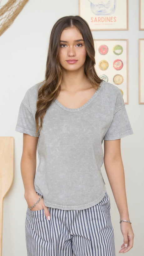 Washed Scoop Neck Raw Edge Tee