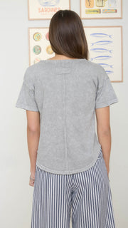 Washed Scoop Neck Raw Edge Tee