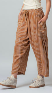 Cotton Stripe Harem Pants w/Pockets