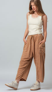 Cotton Stripe Harem Pants w/Pockets