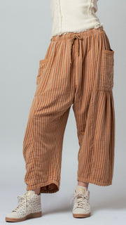 Cotton Stripe Harem Pants w/Pockets